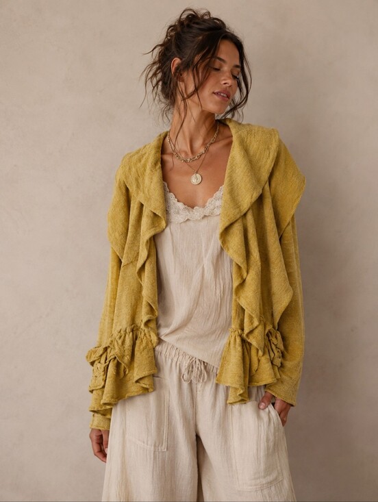 Guinevere Sweaters - Anthropologie Guinevere Settling Petals Cardigan L Merino Wool Ruffle Cardigan